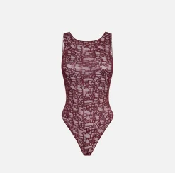 Top, T-Shirt & Body|Elisabetta Franchi Body in tulle lettering RougeNoir