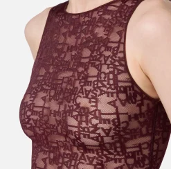 Top, T-Shirt & Body|Elisabetta Franchi Body in tulle lettering RougeNoir