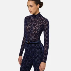 Top, T-Shirt & Body|Elisabetta Franchi Body in tulle stampato flock Navy