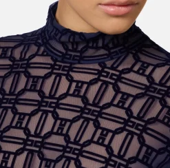 Top, T-Shirt & Body|Elisabetta Franchi Body in tulle stampato flock Navy