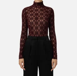 Top, T-Shirt & Body|Elisabetta Franchi Body in tulle stampato flock RougeNoir