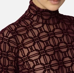 Top, T-Shirt & Body|Elisabetta Franchi Body in tulle stampato flock RougeNoir