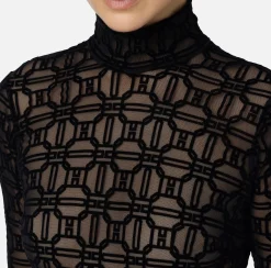 Top, T-Shirt & Body|Elisabetta Franchi Body in tulle stampato flock Nero