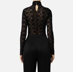 Top, T-Shirt & Body|Elisabetta Franchi Body in tulle stampato flock Nero