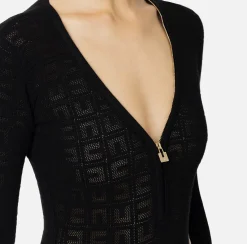 Top, T-Shirt & Body|Elisabetta Franchi Body in viscosa logo punto rete Nero