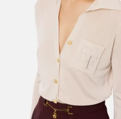 Top, T-Shirt & Body|Elisabetta Franchi Body in viscosa lucida con ricamo logo Lattice