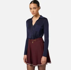 Top, T-Shirt & Body|Elisabetta Franchi Body in viscosa lucida con ricamo logo Navy