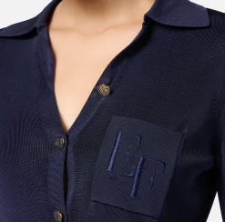 Top, T-Shirt & Body|Elisabetta Franchi Body in viscosa lucida con ricamo logo Navy