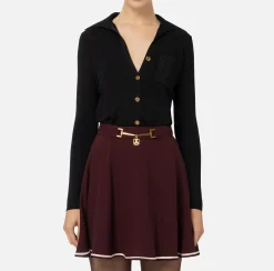 Top, T-Shirt & Body|Elisabetta Franchi Body in viscosa lucida con ricamo logo Nero