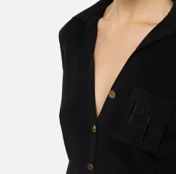 Top, T-Shirt & Body|Elisabetta Franchi Body in viscosa lucida con ricamo logo Nero