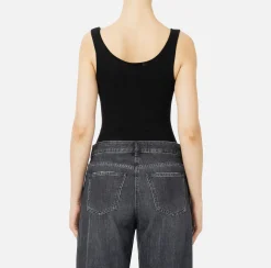 Top, T-Shirt & Body|Elisabetta Franchi Body in viscosa punto rete con intarsio Nero