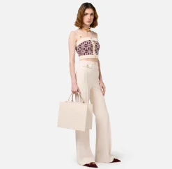 Borse A Mano|Elisabetta Franchi Bold Monogram Large Shopper Burro