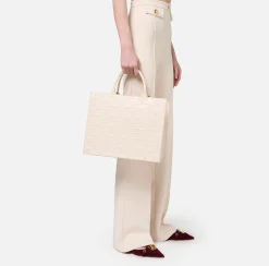 Borse A Mano|Elisabetta Franchi Bold Monogram Large Shopper Burro