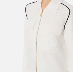 Maglieria E Felpe|Elisabetta Franchi Bomber in viscosa con patch logo Avorio/Nero