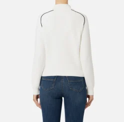 Maglieria E Felpe|Elisabetta Franchi Bomber in viscosa con patch logo Avorio/Nero