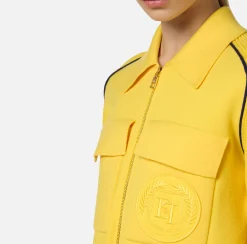 Maglieria E Felpe|Elisabetta Franchi Bomber in viscosa con patch logo Mimosa/Navy