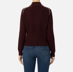 Maglieria E Felpe|Elisabetta Franchi Bomber in viscosa con patch logo RougeNoir/Burro