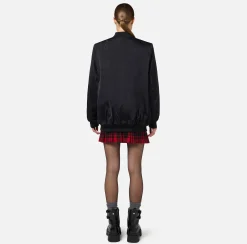 Capispalla|Elisabetta Franchi Bomber over in nylon satin con logo Nero