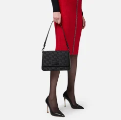 Borse A Spalla|Elisabetta Franchi Borsa a spalla media in raso ricamato Nero