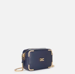 Borse A Tracolla|Elisabetta Franchi Borsa a tracolla in materiale effetto pelle con angoli in metallo Navy