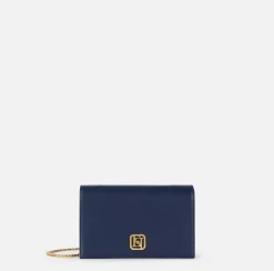Borse A Tracolla|Elisabetta Franchi Borsa a tracolla in nappa con placca logo Navy
