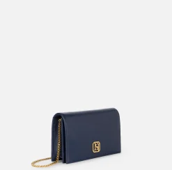 Borse A Tracolla|Elisabetta Franchi Borsa a tracolla in nappa con placca logo Navy