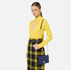 Borse A Tracolla|Elisabetta Franchi Borsa a tracolla in nappa con placca logo Navy