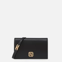Borse A Tracolla|Elisabetta Franchi Borsa a tracolla in nappa con placca logo Nero
