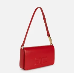 Borse A Spalla|Elisabetta Franchi Borsa a tracolla in pelle con logo embossed RedPassion