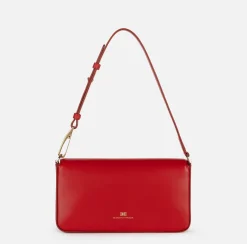 Borse A Spalla|Elisabetta Franchi Borsa a tracolla in pelle con logo embossed RedPassion