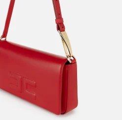 Borse A Spalla|Elisabetta Franchi Borsa a tracolla in pelle con logo embossed RedPassion