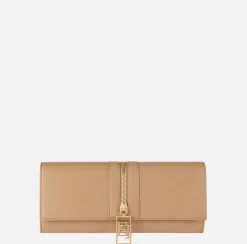 Clutch|Elisabetta Franchi Borsa baguette in materiale effetto pelle con zip Camel