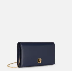 Borse A Tracolla|Elisabetta Franchi Borsa baguette in nappa con placca logo Navy