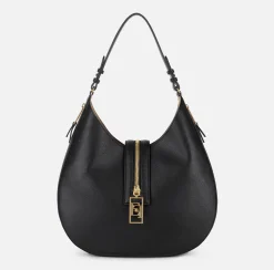 Borse A Spalla|Elisabetta Franchi Borsa hobo grande in materiale effetto pelle con zip Nero