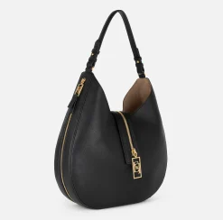 Borse A Spalla|Elisabetta Franchi Borsa hobo grande in materiale effetto pelle con zip Nero
