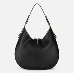 Borse A Spalla|Elisabetta Franchi Borsa hobo grande in materiale effetto pelle con zip Nero