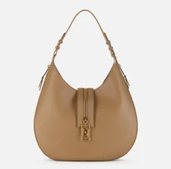 Borse A Spalla|Elisabetta Franchi Borsa hobo grande in materiale effetto pelle con zip Camel