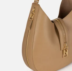 Borse A Spalla|Elisabetta Franchi Borsa hobo grande in materiale effetto pelle con zip Camel