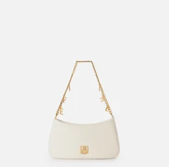 Borse A Spalla|Elisabetta Franchi Borsa hobo in tessuto con tracolla charms Avorio