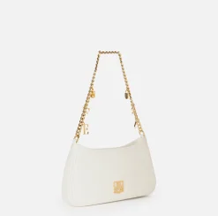 Borse A Spalla|Elisabetta Franchi Borsa hobo in tessuto con tracolla charms Avorio
