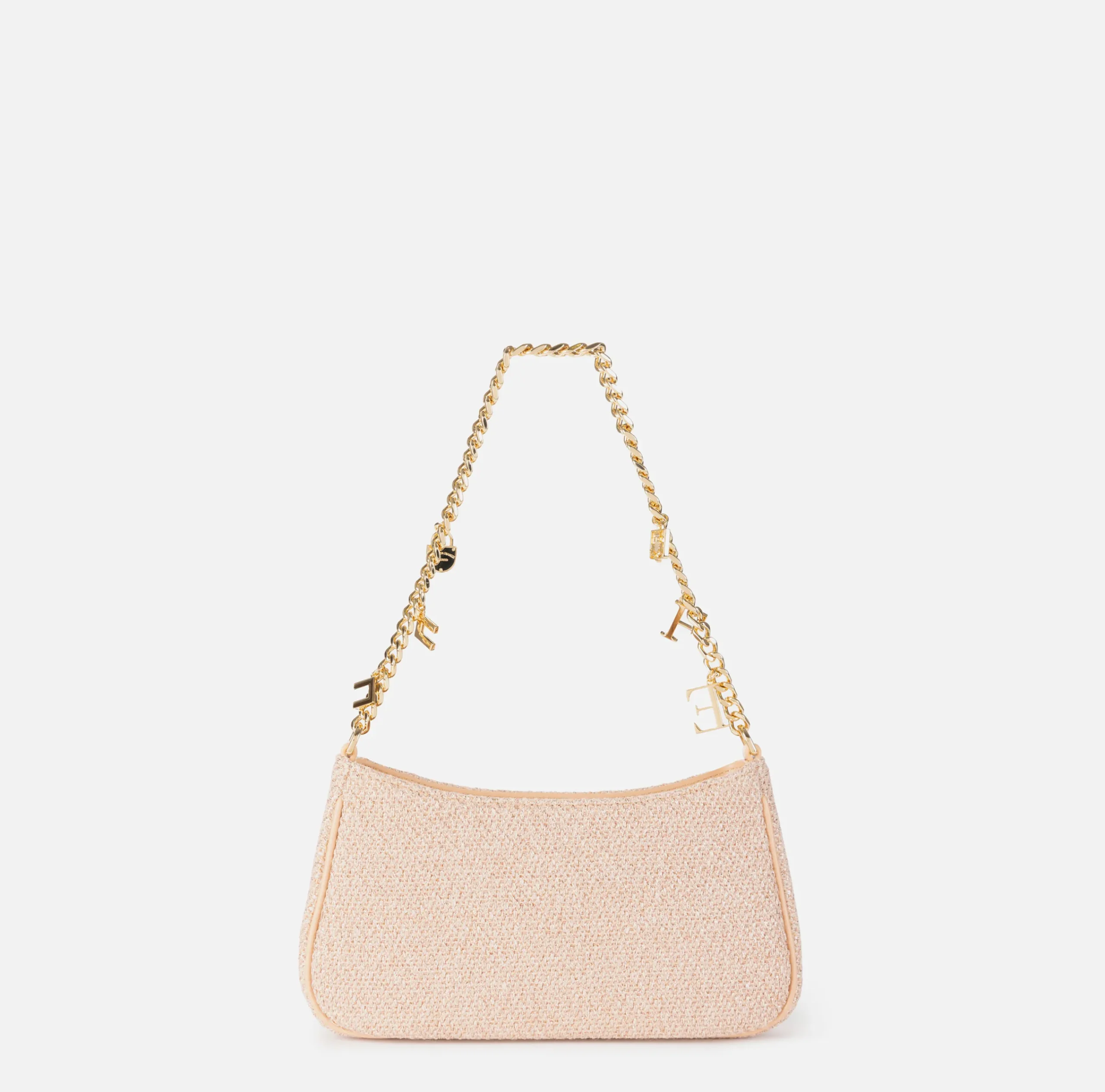 Borse A Spalla|Elisabetta Franchi Borsa hobo in tessuto con tracolla charms PeachRose