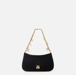 Borse A Spalla|Elisabetta Franchi Borsa hobo in tessuto con tracolla charms Nero