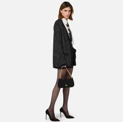 Borse A Spalla|Elisabetta Franchi Borsa hobo in tessuto con tracolla charms Nero