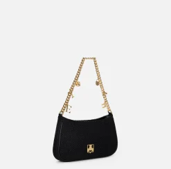 Borse A Spalla|Elisabetta Franchi Borsa hobo in tessuto con tracolla charms Nero