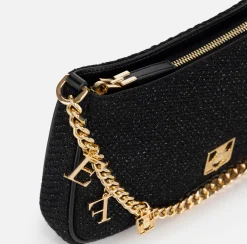 Borse A Spalla|Elisabetta Franchi Borsa hobo in tessuto con tracolla charms Nero