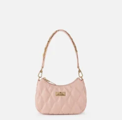 Borse A Spalla|Elisabetta Franchi Borsa hobo in tessuto embossed con lettering Carne