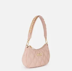 Borse A Spalla|Elisabetta Franchi Borsa hobo in tessuto embossed con lettering Carne