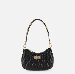 Borse A Spalla|Elisabetta Franchi Borsa hobo in tessuto embossed con lettering Nero