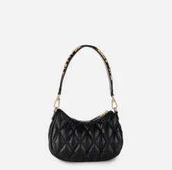 Borse A Spalla|Elisabetta Franchi Borsa hobo in tessuto embossed con lettering Nero