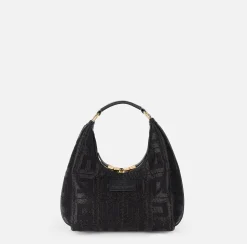 Borse A Mano|Elisabetta Franchi Borsa hobo in tessuto jacquard Nero